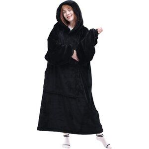 ⭐Sweat Black Warm Giant Hoodie Thick Flannel Blanket with Sleeve